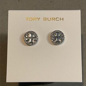 Tory burch crysyal logo stud earrings Silver